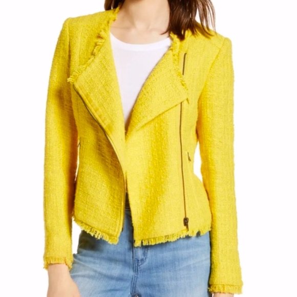 Halogen Jackets & Blazers - HALOGEN Yellow Cotton Tweed Moto Jacket #ZB4